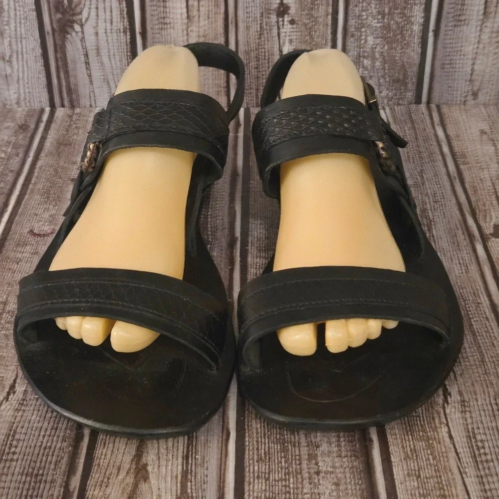 Sz 45 EU/ 12 US Mens Versace Medusa Black Embossed Leather Ankle Strap Sandals